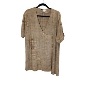 Arise Women’s Vintage Art to Wear Raw Silk Tan Embellished Blouse sz L